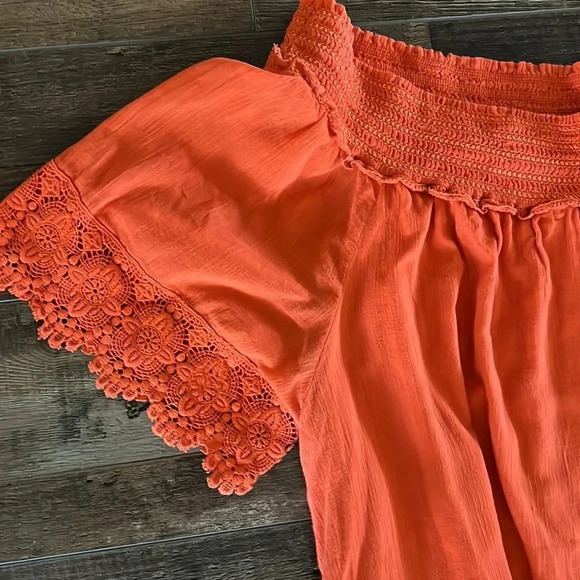 Lane Bryant 100% Cotton Orange Crochet Lace Gauze Boho Blouse Size 22/24 - Picture 2 of 9